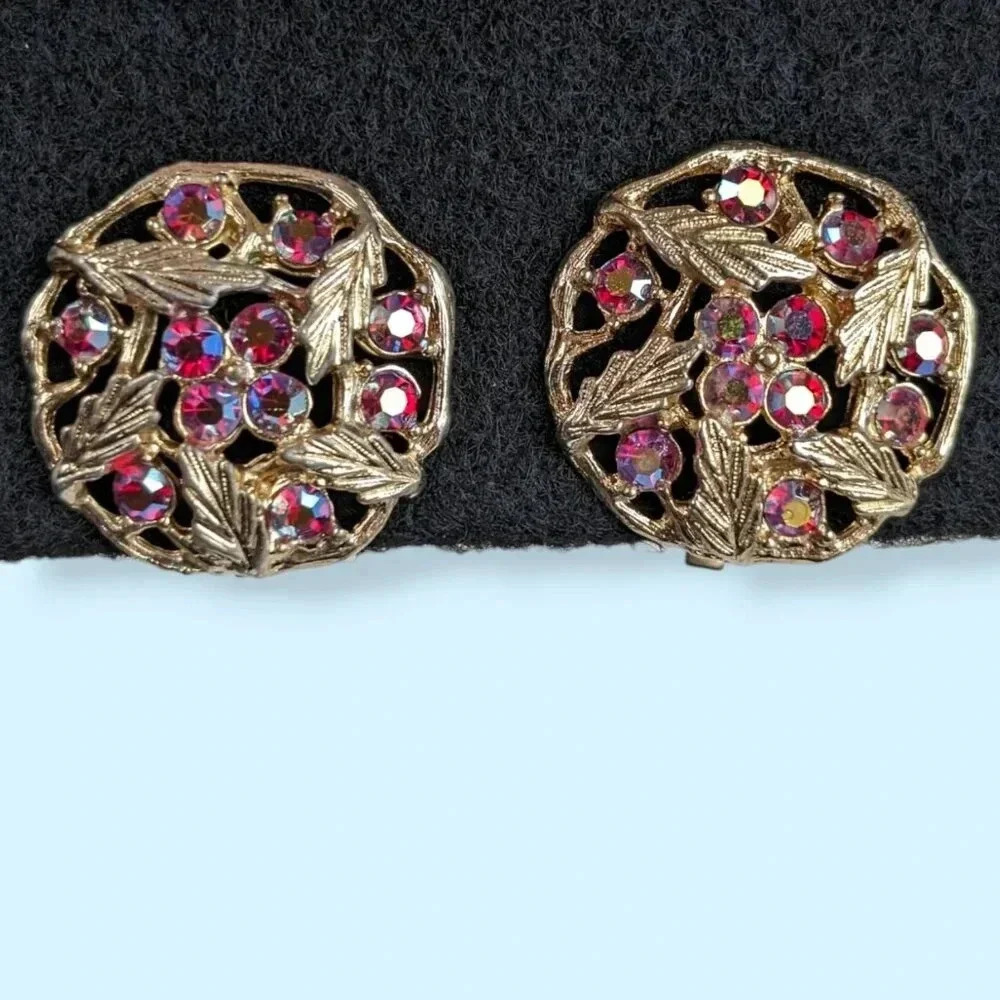 Vintage Sarah Cov Red AB Crystal Earrings